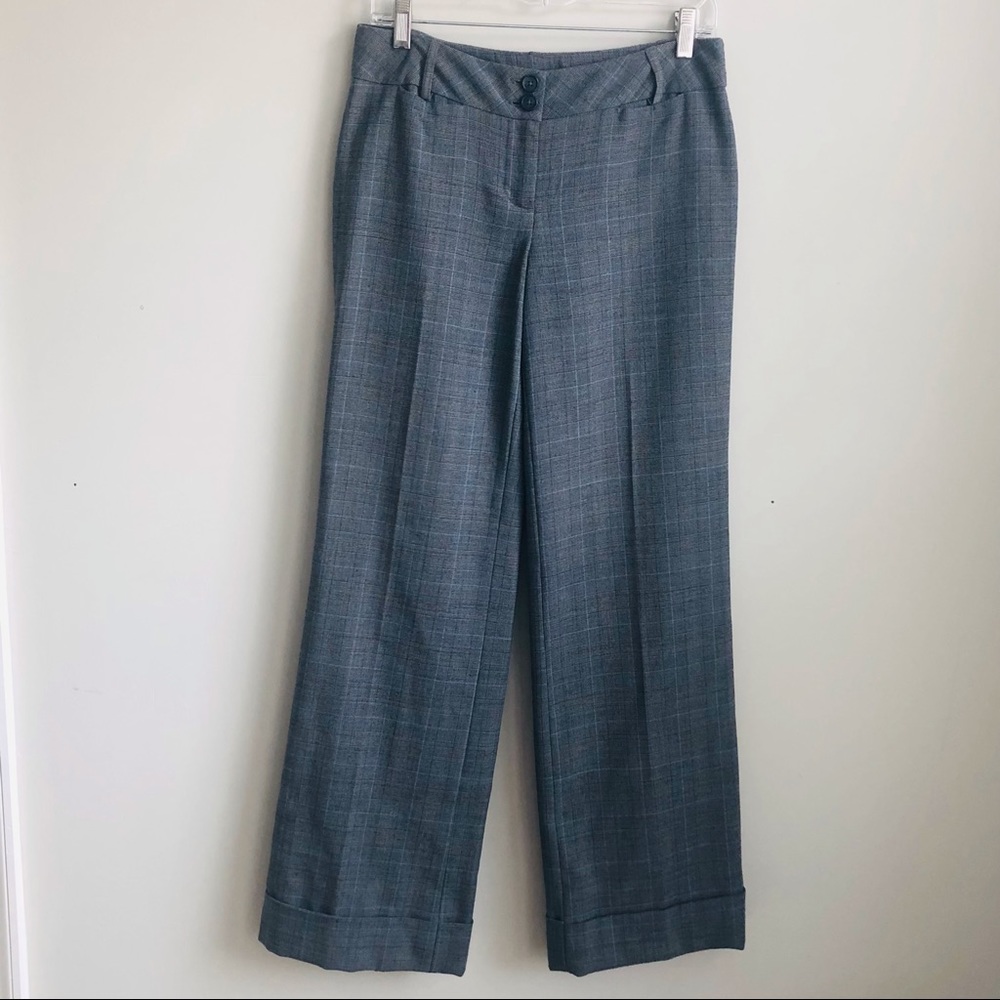 Loft gray, blue and black wide leg cuffed pants.
